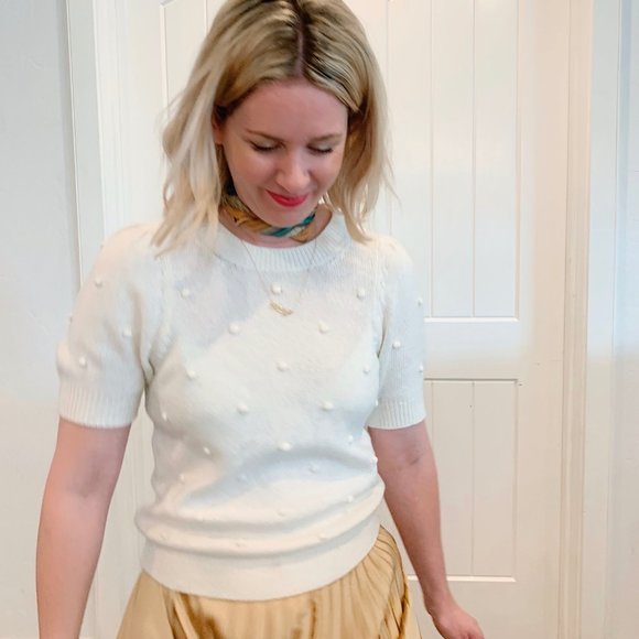 anthropologie, pom pom short sleeve sweater, xs - Picture 2 of 5